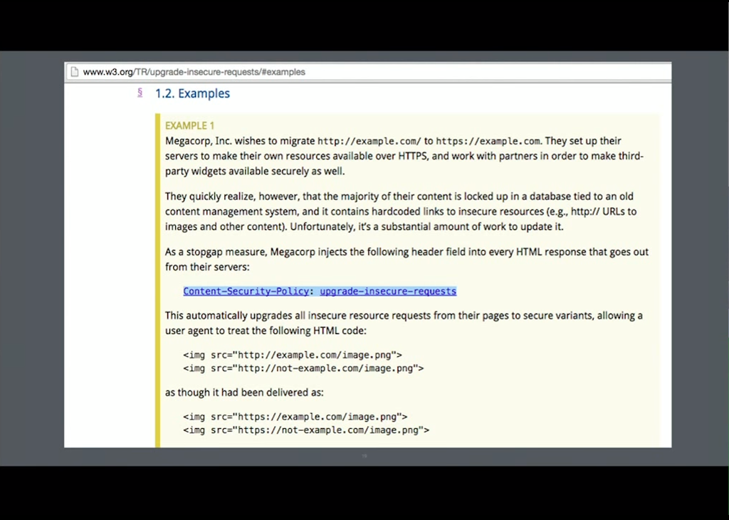 The W3C is also working on mixed content blocking because it’s preventing a lot of people from switching over to full NGINX HTTPS [presentation given by Yan Zhu and Peter Eckersley from the Electronic Frontier Foundation (EFF) at nginx.conf 2015]