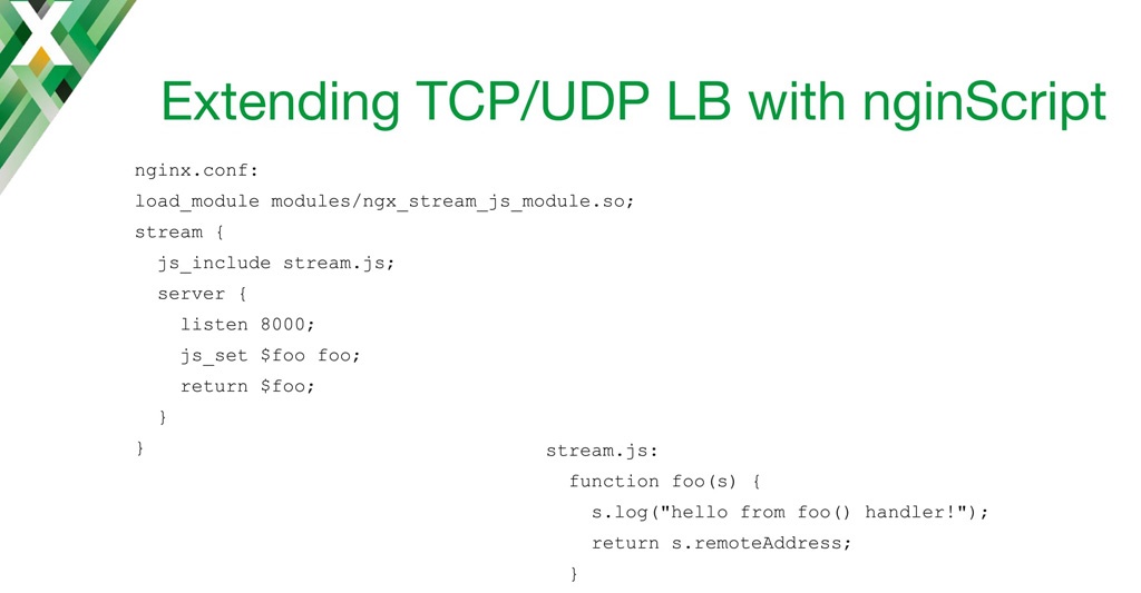 NGINX configuration and nginScript code to return the client IP address, for running on an NGINX TCP load balancer